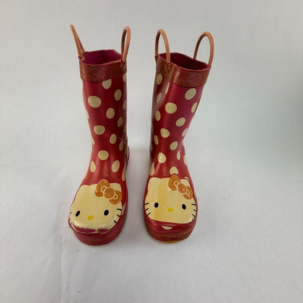 Hello Kitty Sanrio Western Chief Girls Size 1 Pink White Polka Dot Rain Boots